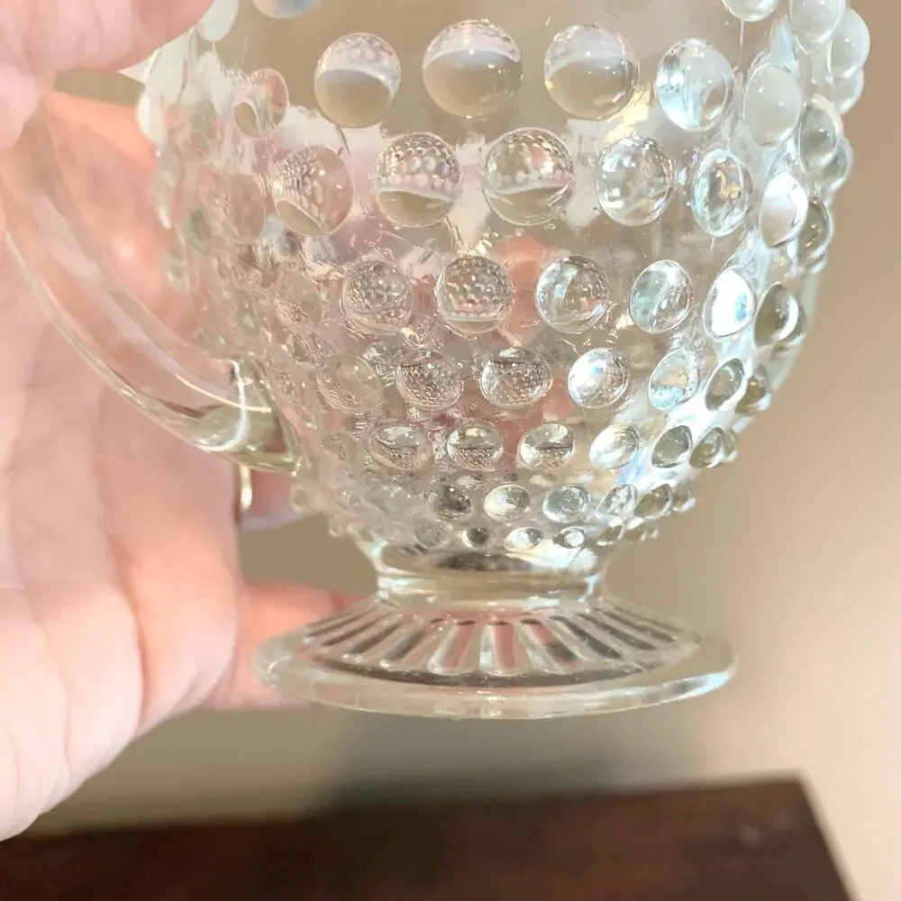 Anchor Hocking‎ 1950s Opalescent Hobnail Moonstone Creamer & Sugar